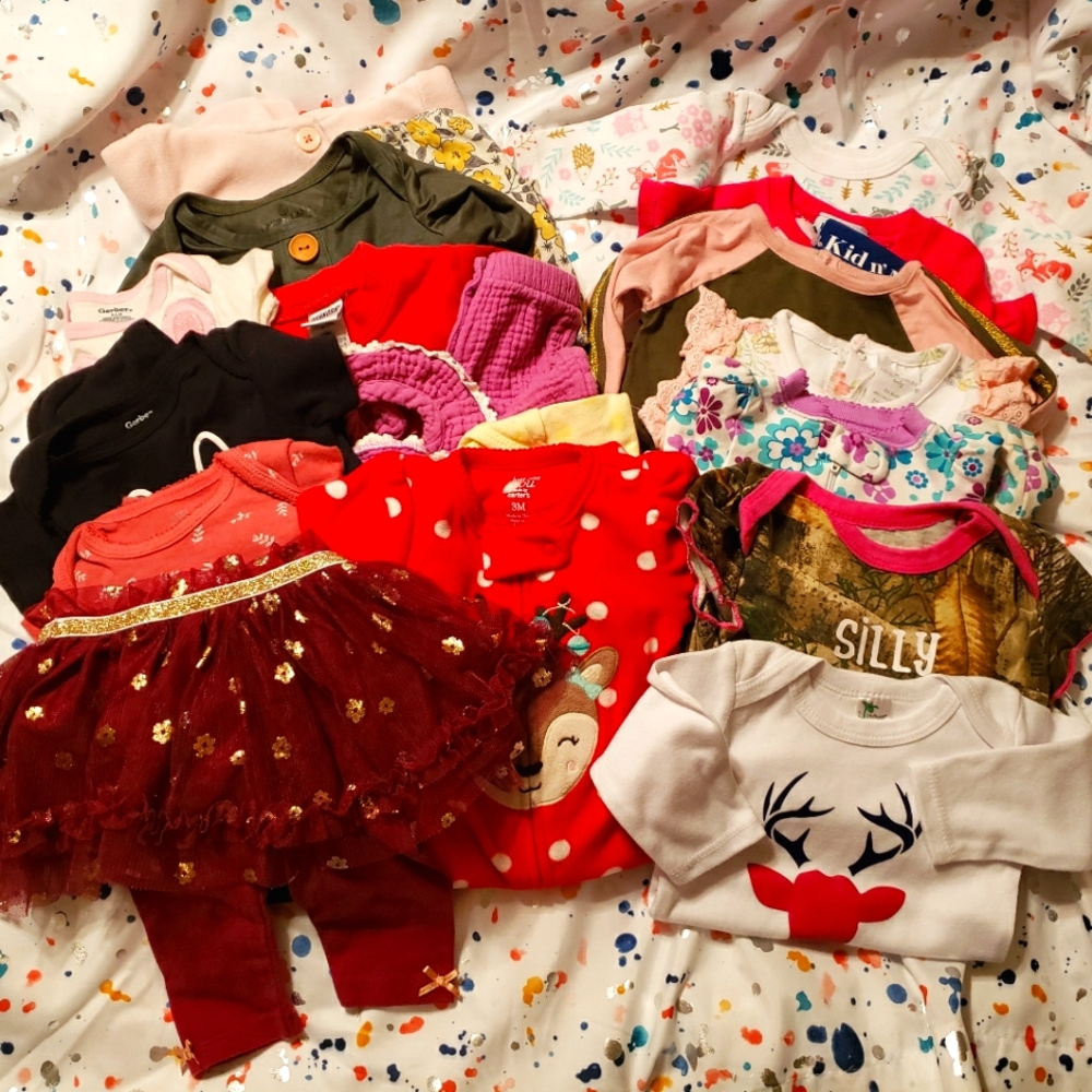 Baby girl Newborn to 6 month clothing assortment (18 pieces)